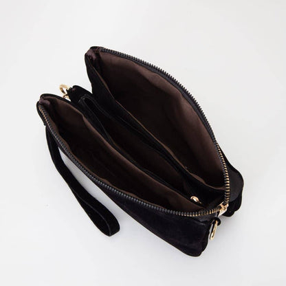 Stacey Faux Suede 3 compartments Crossbody Bag