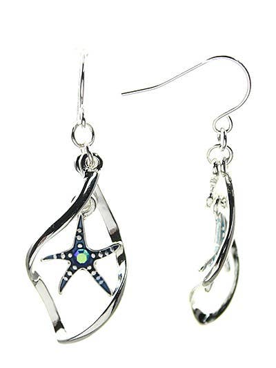 Blue Wave Starfish Sapphire Metal Dangle Earrings