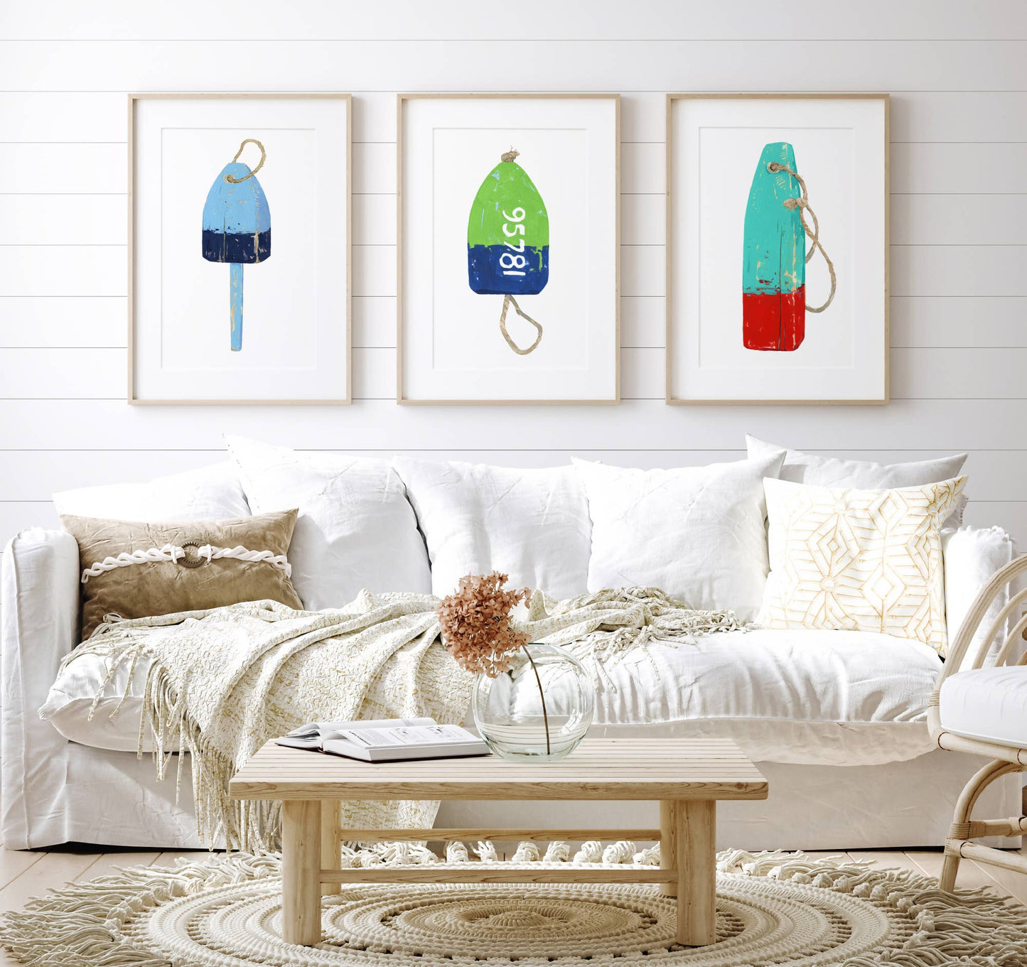 Large Lobster Buoy Nautical Print, Green and Navy