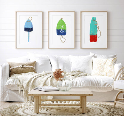 Large Lobster Buoy Nautical Print, Green and Navy
