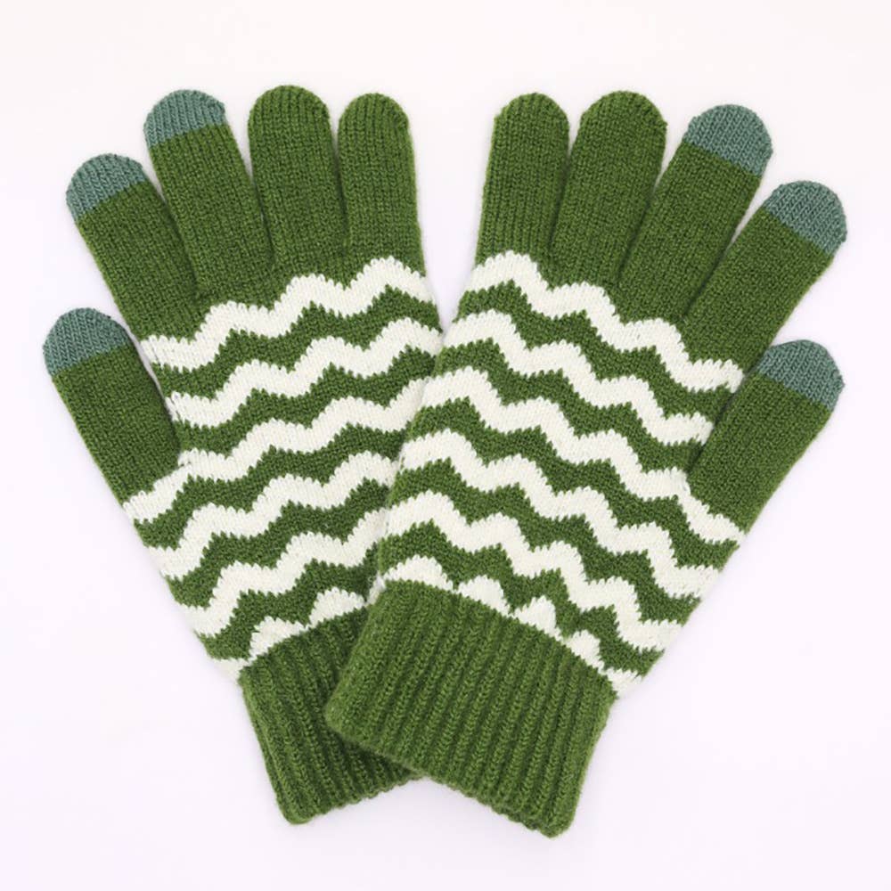 Chevron Stripe Touchscreen Knit Gloves