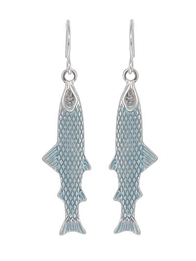 3D Antique Silver or Patina Salmon Fish Earrings