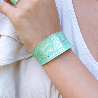 Silver Patina Bracelet - Mint Flowers and Leaves