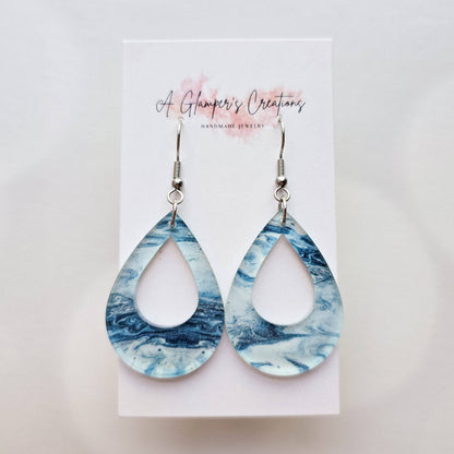 Ocean Marble Cutout Teardrop Acrylic Earrings