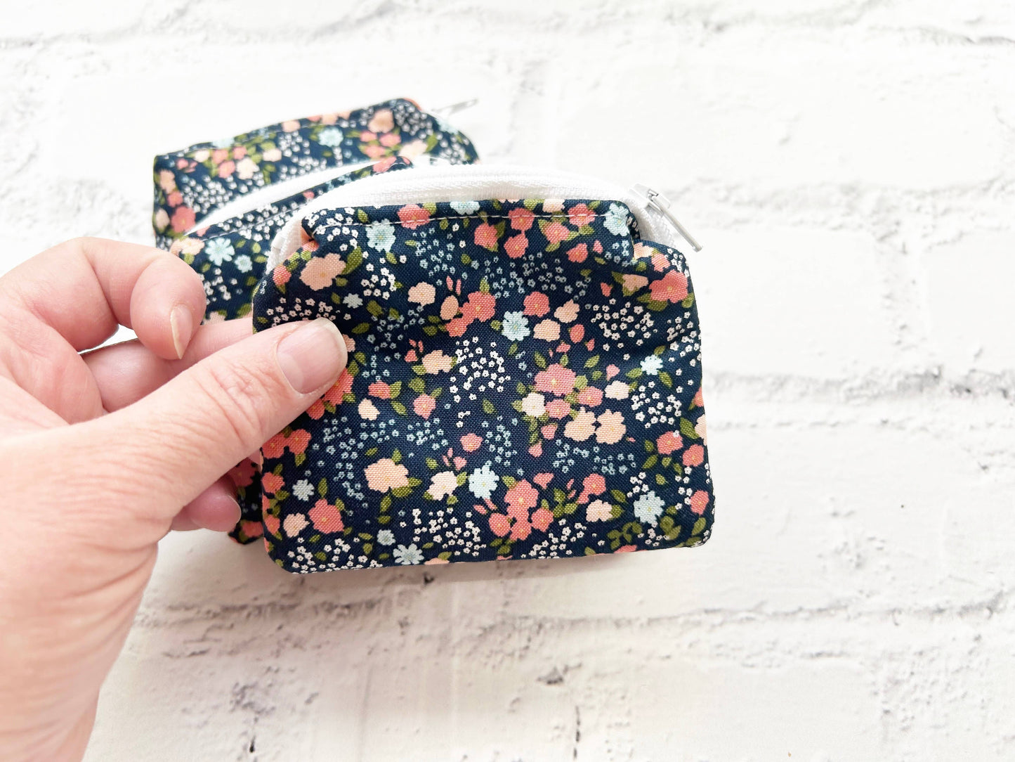 Small Fabric Pouch-Black Dainty Floral