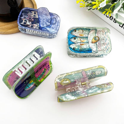 Sardine Can Hair Claw Clip with Cat Design
