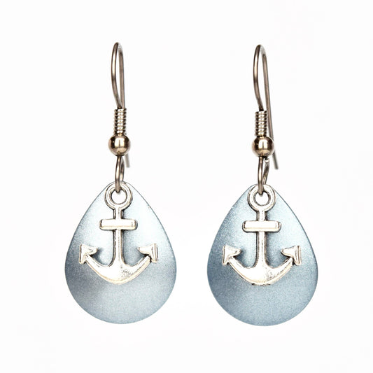 Blue Nautical Anchor Boat Earrings Lake Ocean Handmade Maine