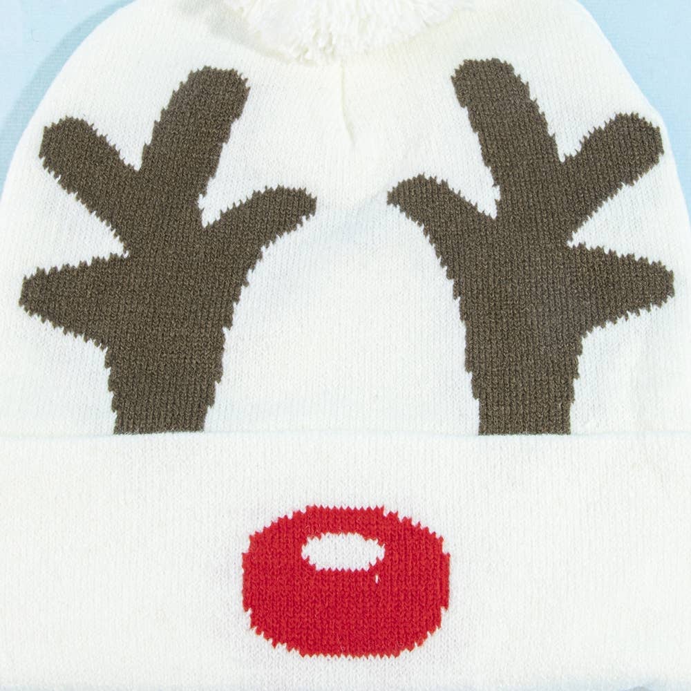 Christmas Reindeer Antler Pom Beanie