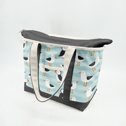 Coastal Puffin & Seagull Canvas Tote Bag – Ocean Bird Travel Carryall