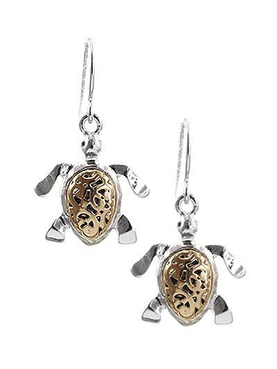 Silver Gold Filigree Turtle Tortoise Metal Earrings