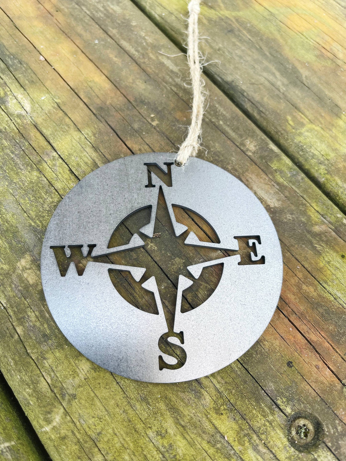 Compass Rose Adventure Raw Steel Metal Ornament Sustainable