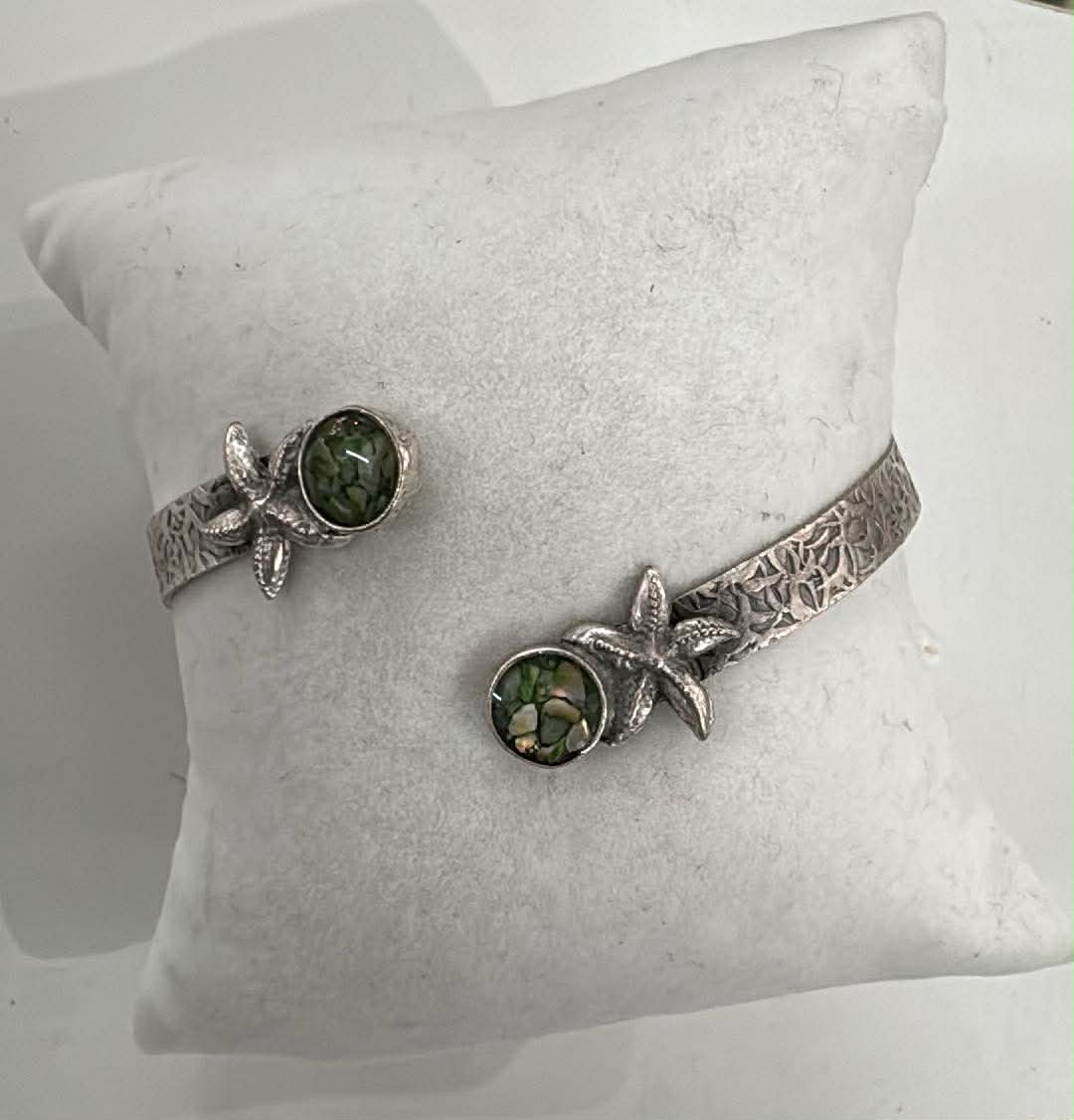 Maine Shellware Antique Silver Double Starfish Bracelet