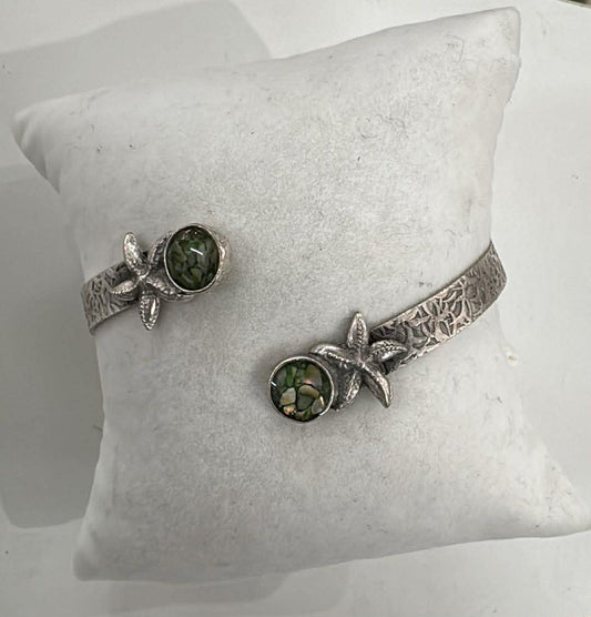 Maine Shellware Antique Silver Double Starfish Bracelet