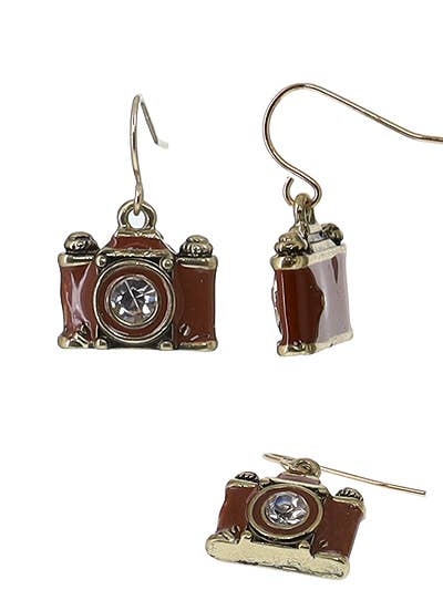 Crystal Lens Brown film camera vintage retro Earrings