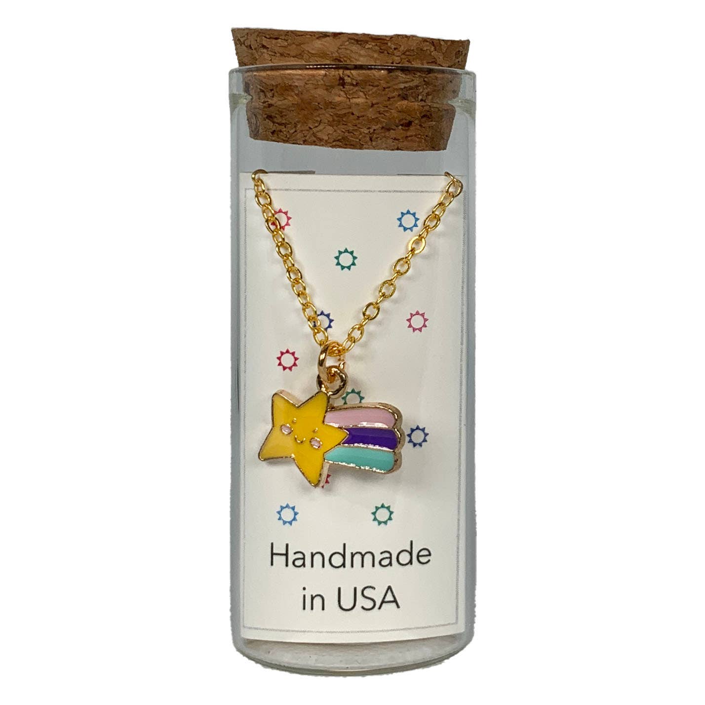 Smiling Shooting Star Charm Necklace in a Bottle - 18 Inch