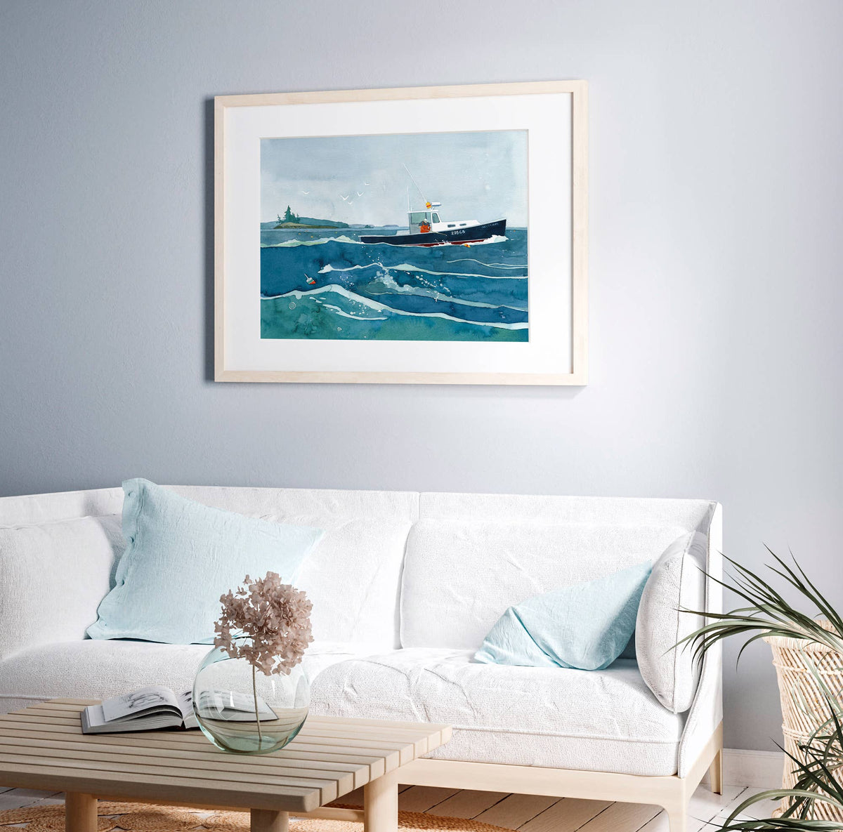 Lobster Fishing Print New England Boat Watercolor