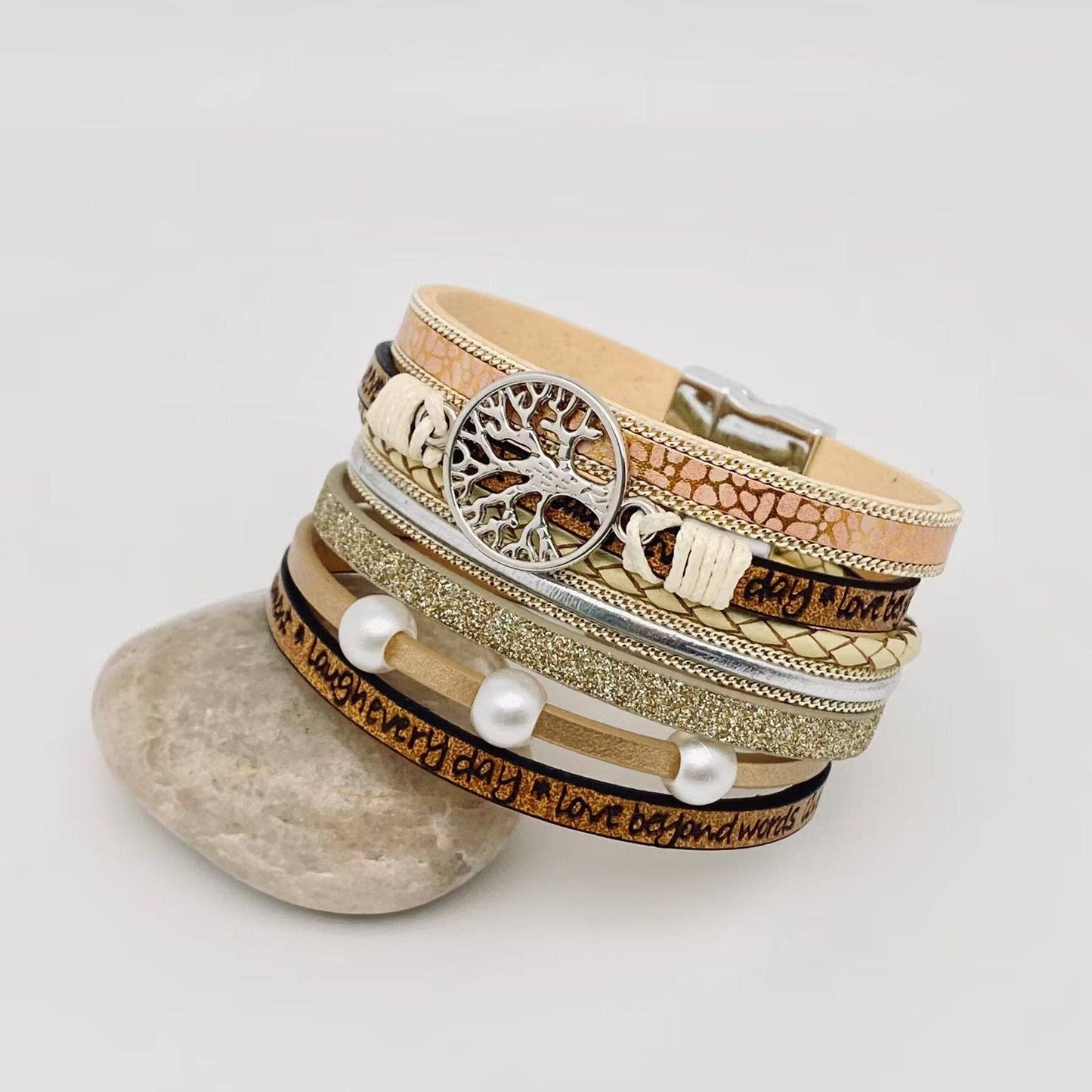 Tree of Life Multi-Layer Leather Bracelet | Magnetic Buckle
