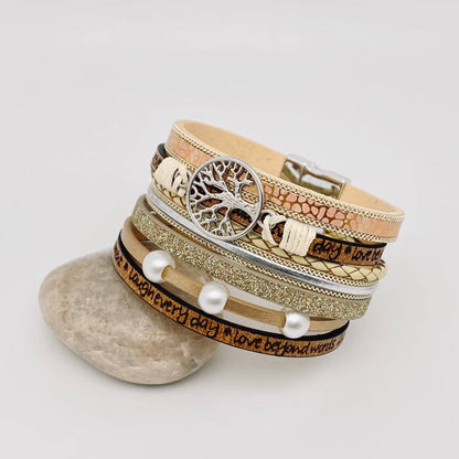 Tree of Life Multi-Layer Leather Bracelet | Magnetic Buckle
