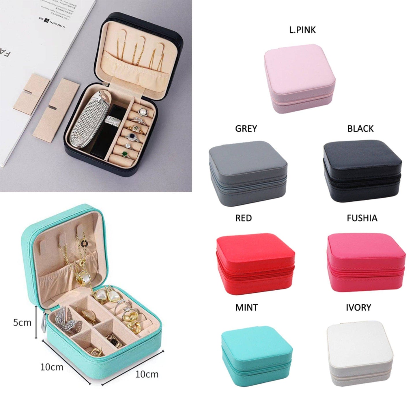 Zip Around Square Jewelry Organizer Box