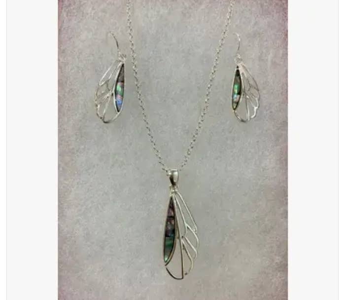 Small Dragonfly Wing Silver Abalone Necklace Set