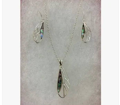 Small Dragonfly Wing Silver Abalone Necklace Set