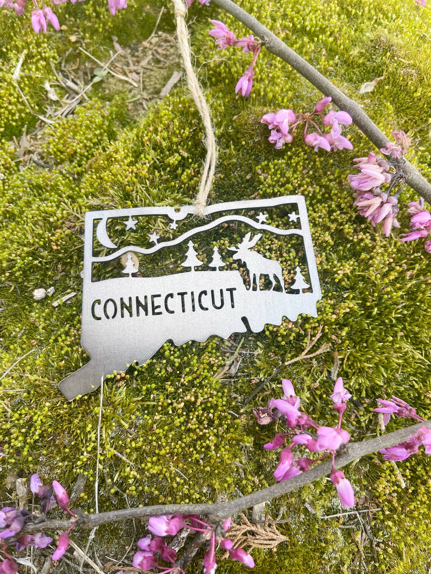 Maine Mountain Moose Scene Raw Steel Ornament