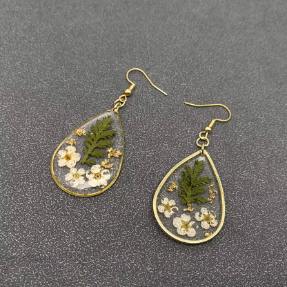 Dried Flowers Floral Drop Shaped Dangle Earrings