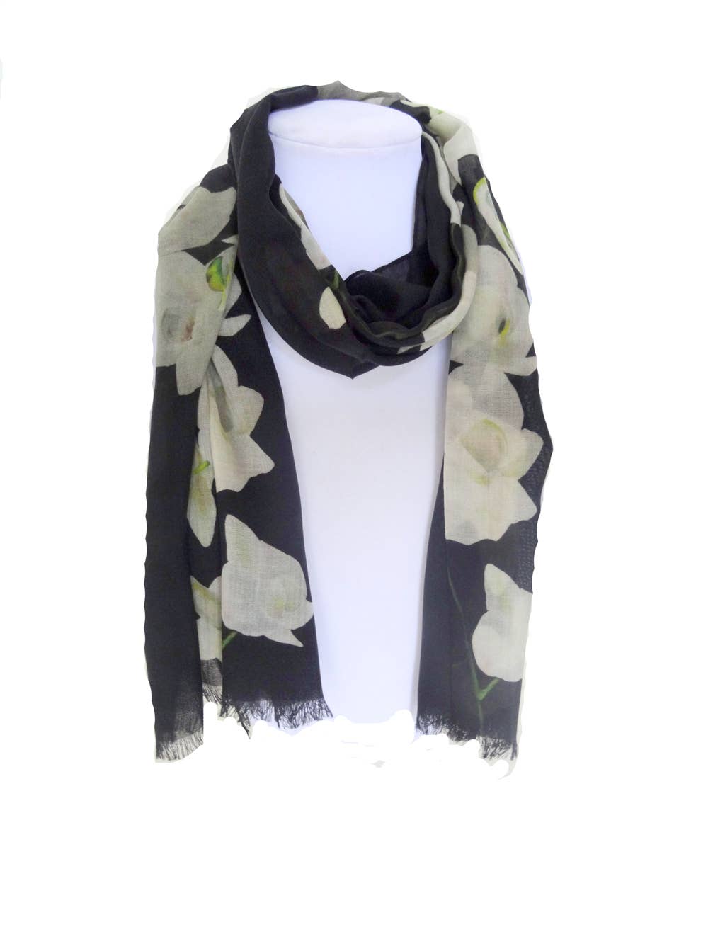 Wool Black Scarf -  Warm Scarf - Garden Lover Scarf 15"x60"