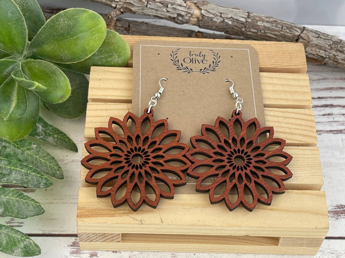 Starburst Mandala Wood Handcrafted Lightweight Earrings