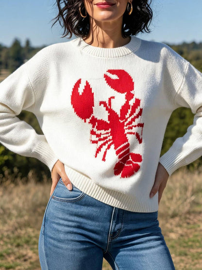 Red Claw lobster jacquard knit sweater fall winter pullover
