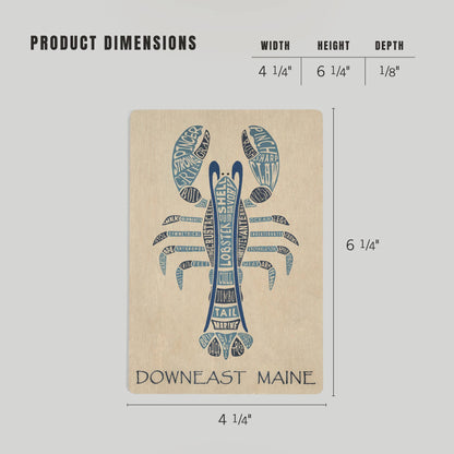 WOOD POSTCARD Maine, Blue Lobster, Typography
