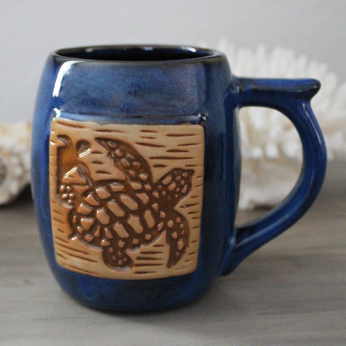 Sea Turtle Blue Glazed Stoneware Mug