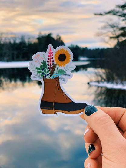 Maine Boot Bouquet Sticker - Nature Outdoors Souvenir