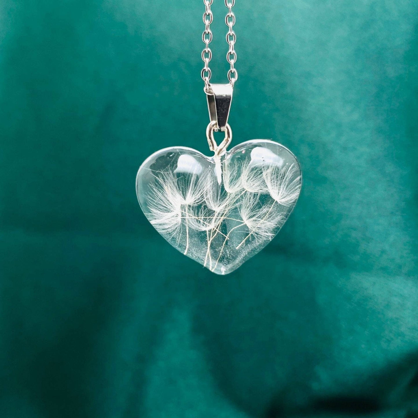 Dandelions Dried Plant Heart-shaped Charm Necklace