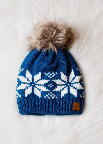 Blue & White Snowflake Pom Hat