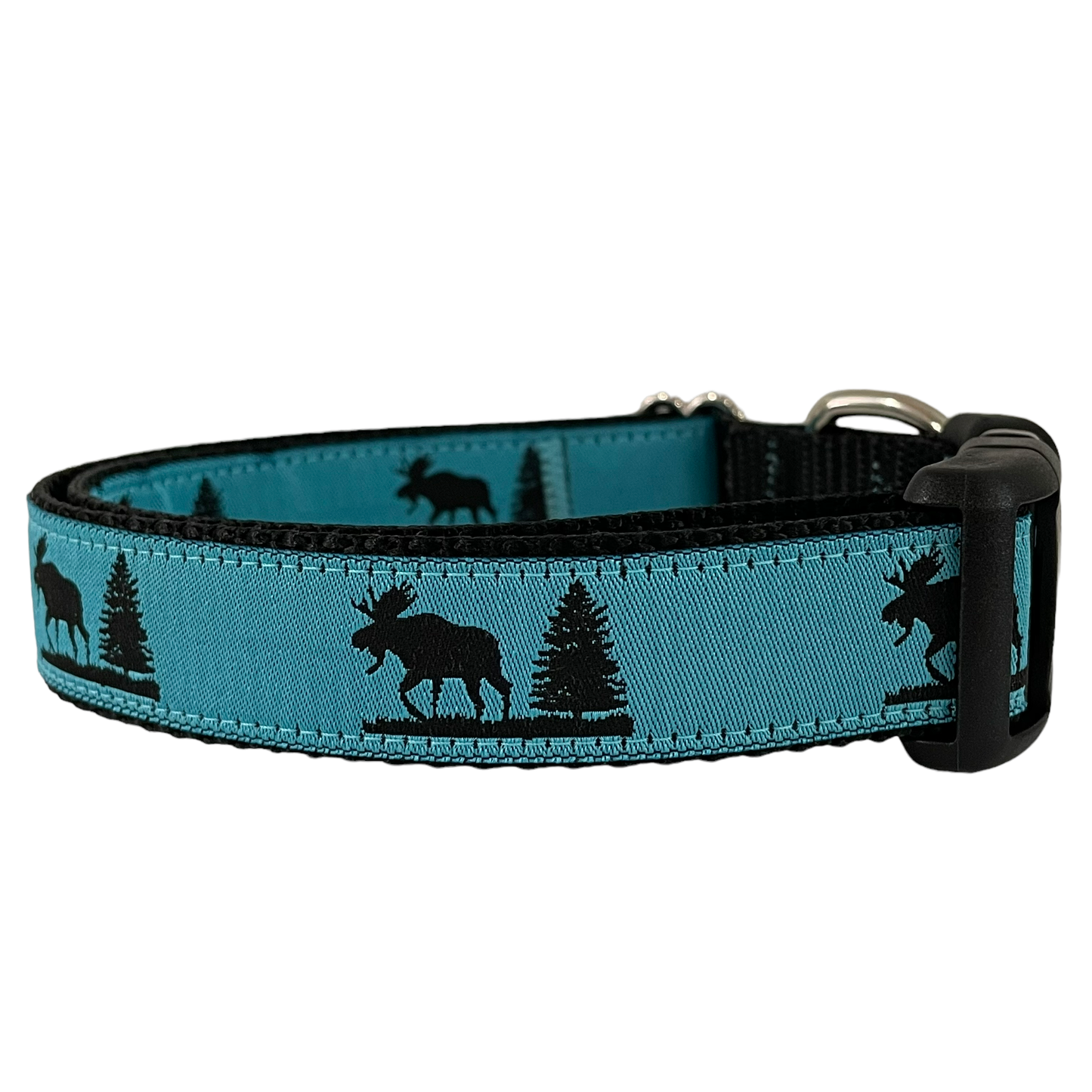 Maine Moose Dog Collar and Leashes, Colored with Black Moose: Medium 14-18 / Red