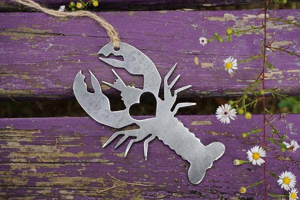 Lobster Rustic Steel Ornament with Heart