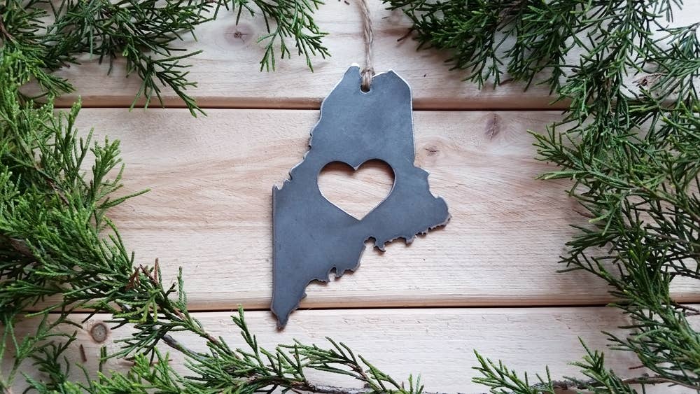 Maine State Raw Steel Metal Ornament