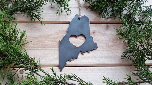 Maine State Raw Steel Metal Ornament