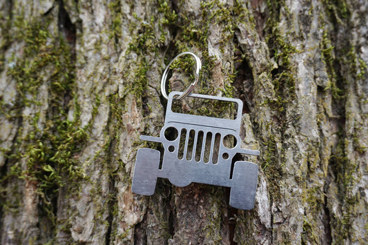 4x4 Key Chain made from Rustic Raw Recycled Steel