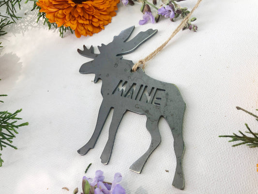 Maine Moose Ornament made from Raw US Steel