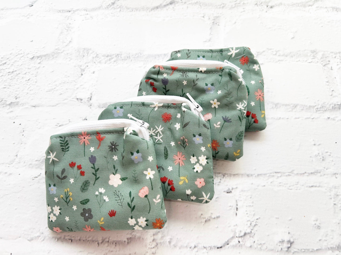 Small Fabric Pouch-Sage w/wildflowers