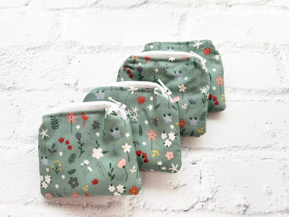 Small Fabric Pouch-Sage w/wildflowers