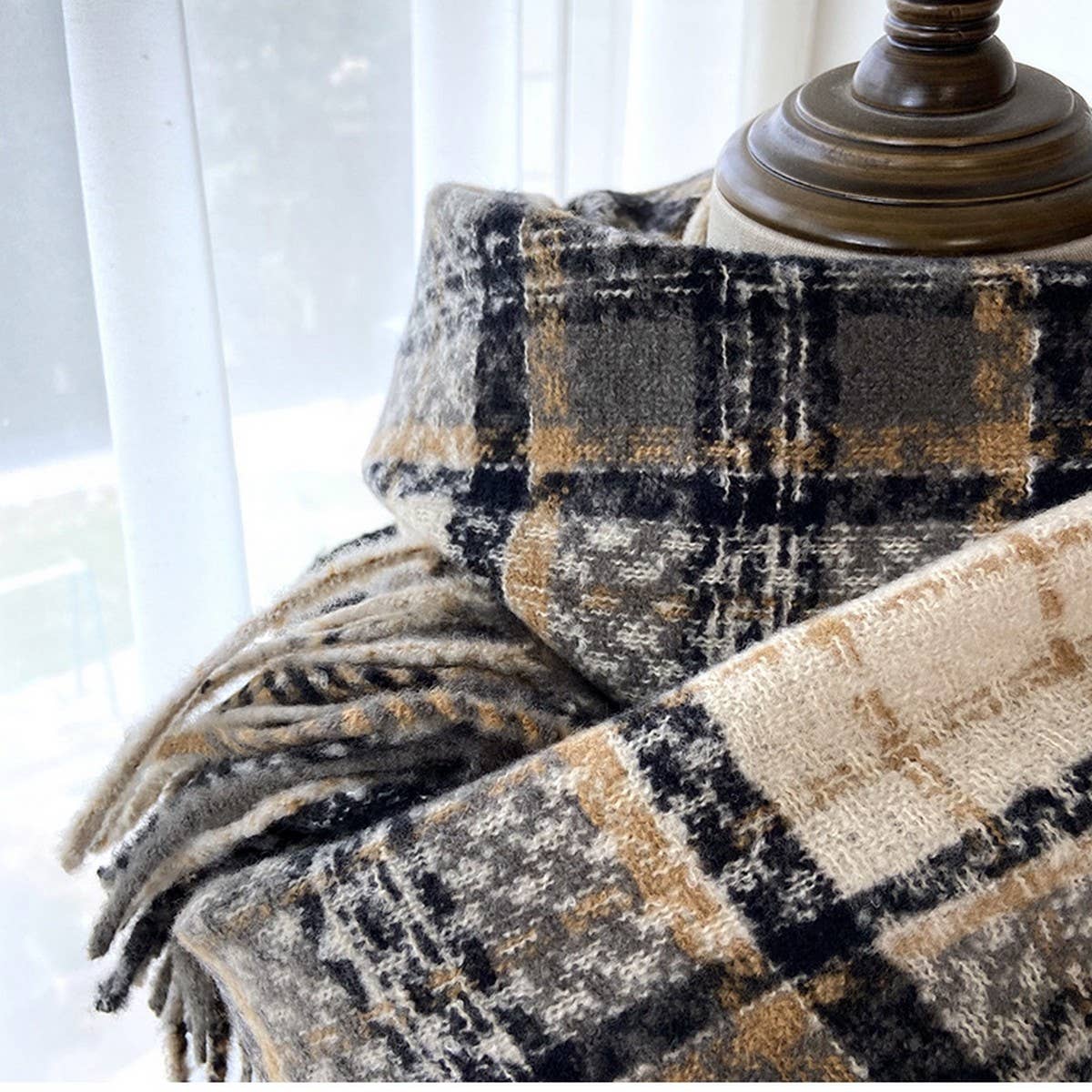 Plaid Tassel Scarf