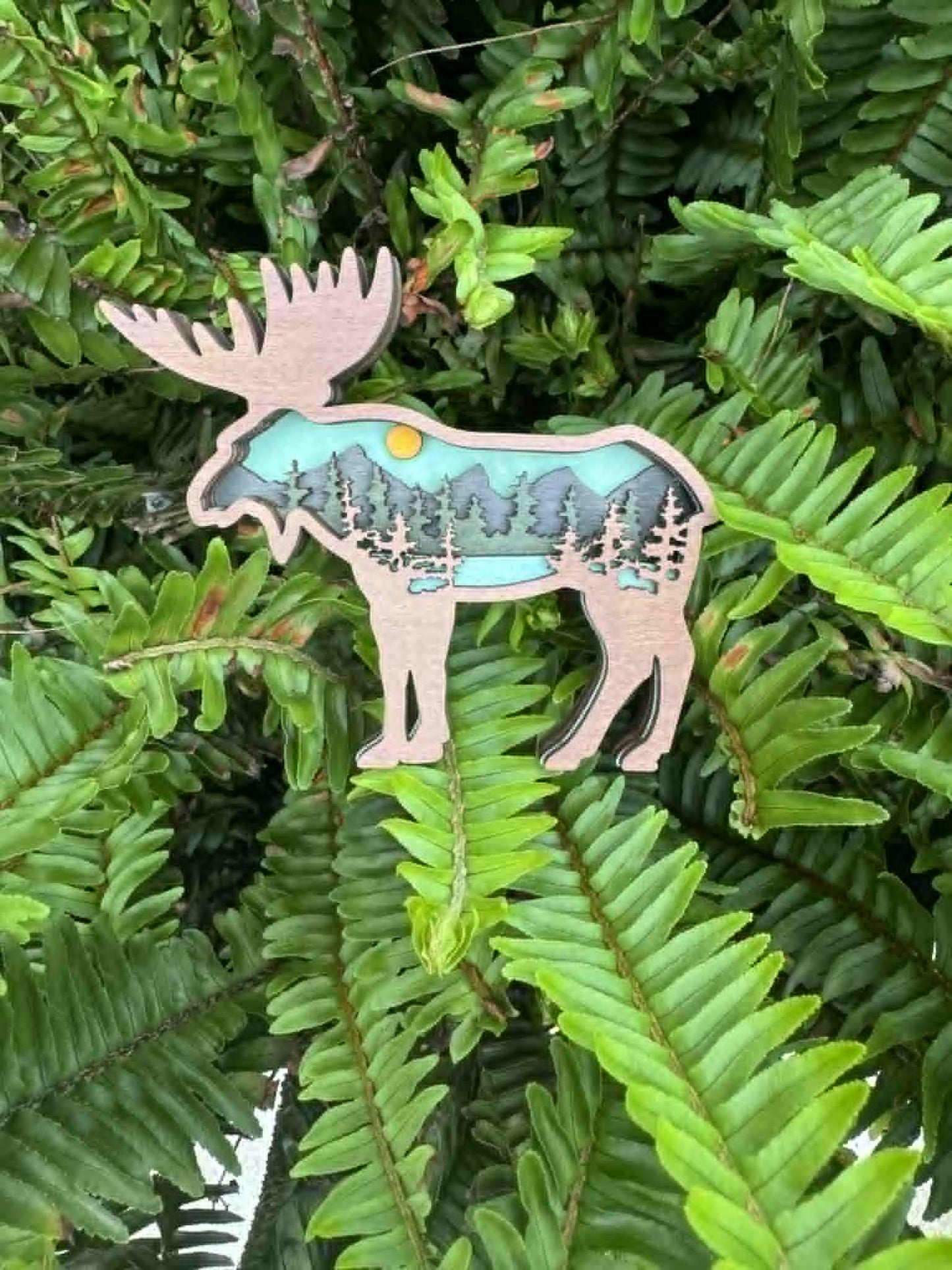 Layered Mountain Moose Ornament