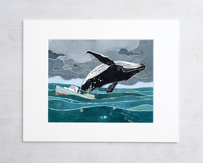 Breaching Humpback Whale Nautical Watercolor Print