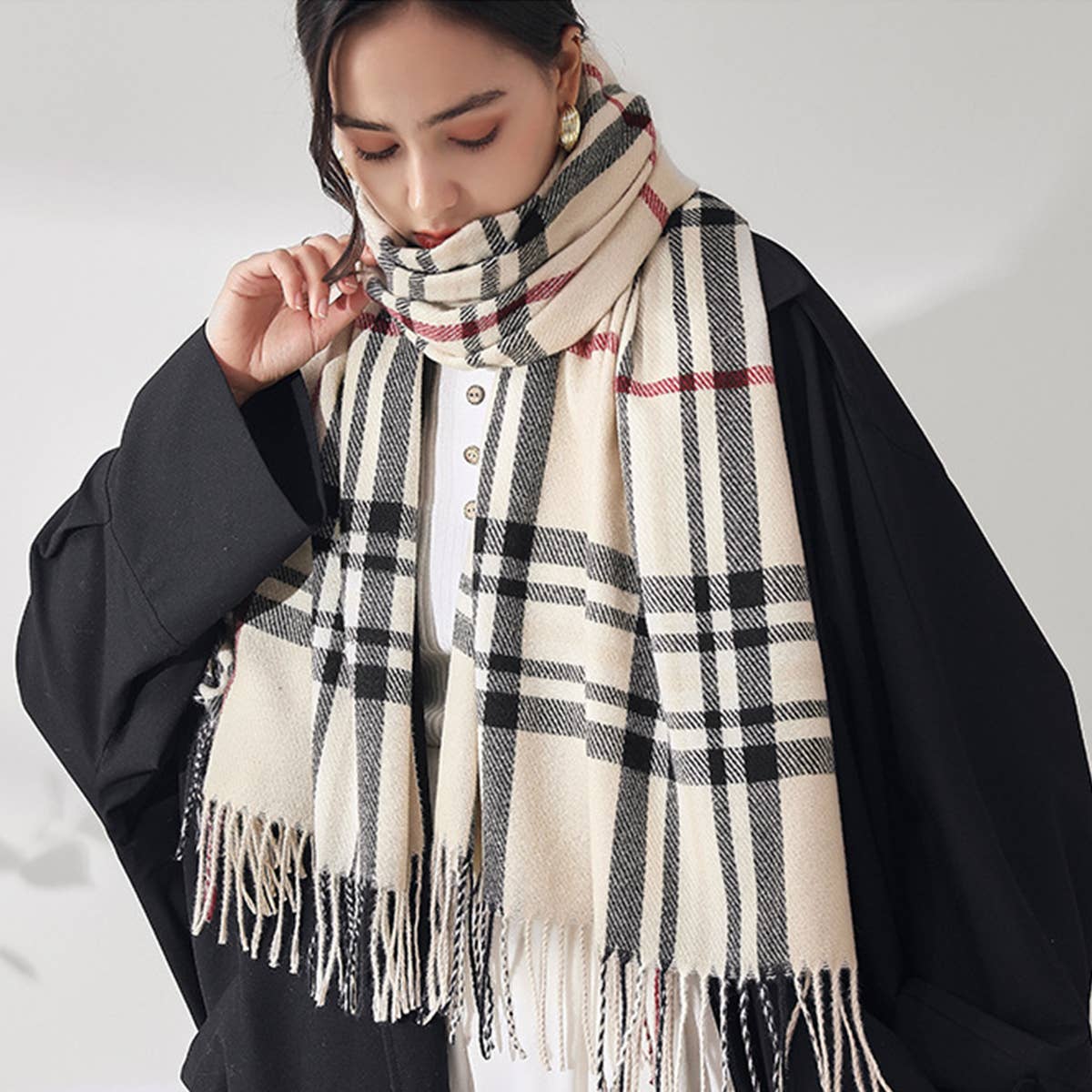 Plaid Faux Cashmere Scarf -