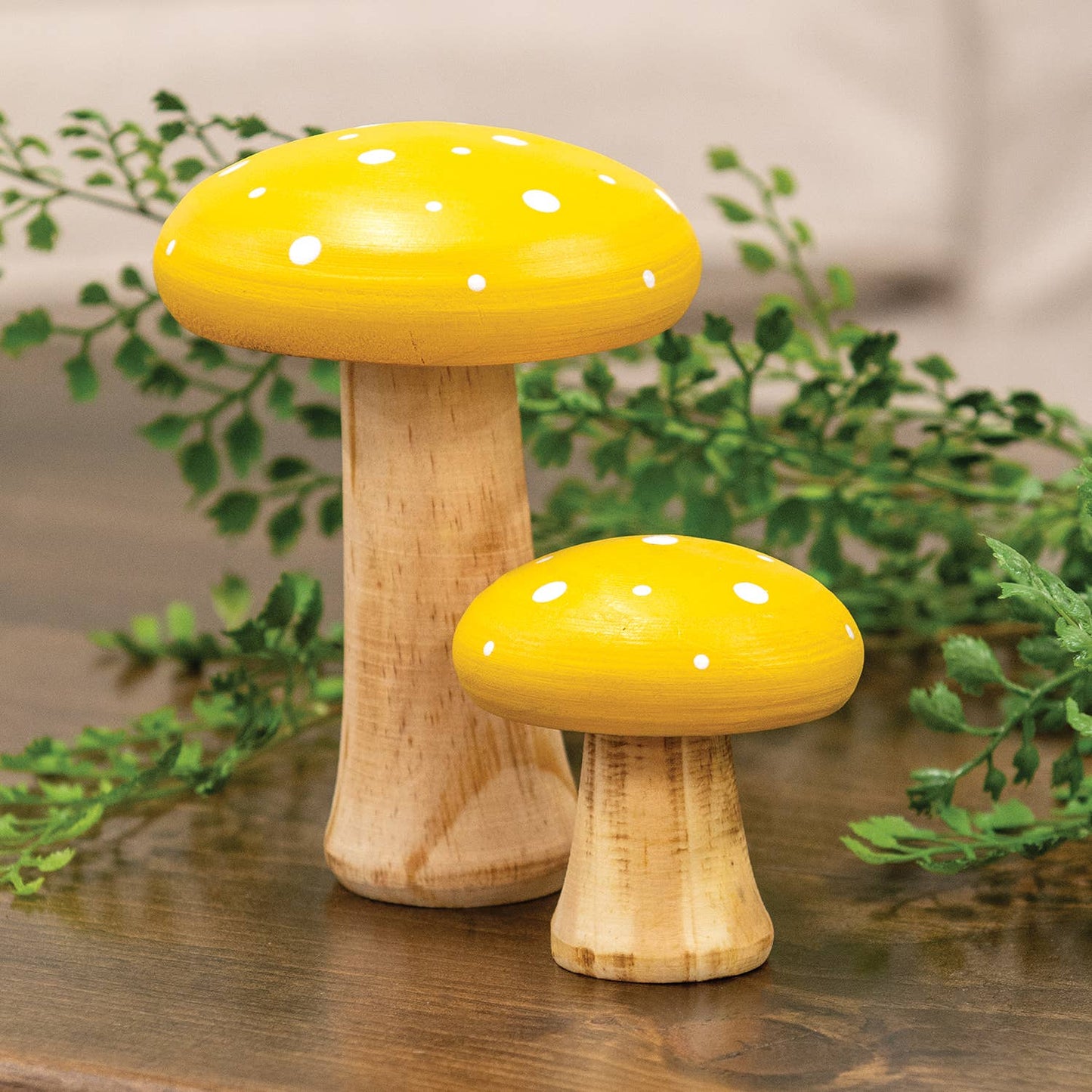 2/Set - White Dotted Yellow Wood Mushrooms