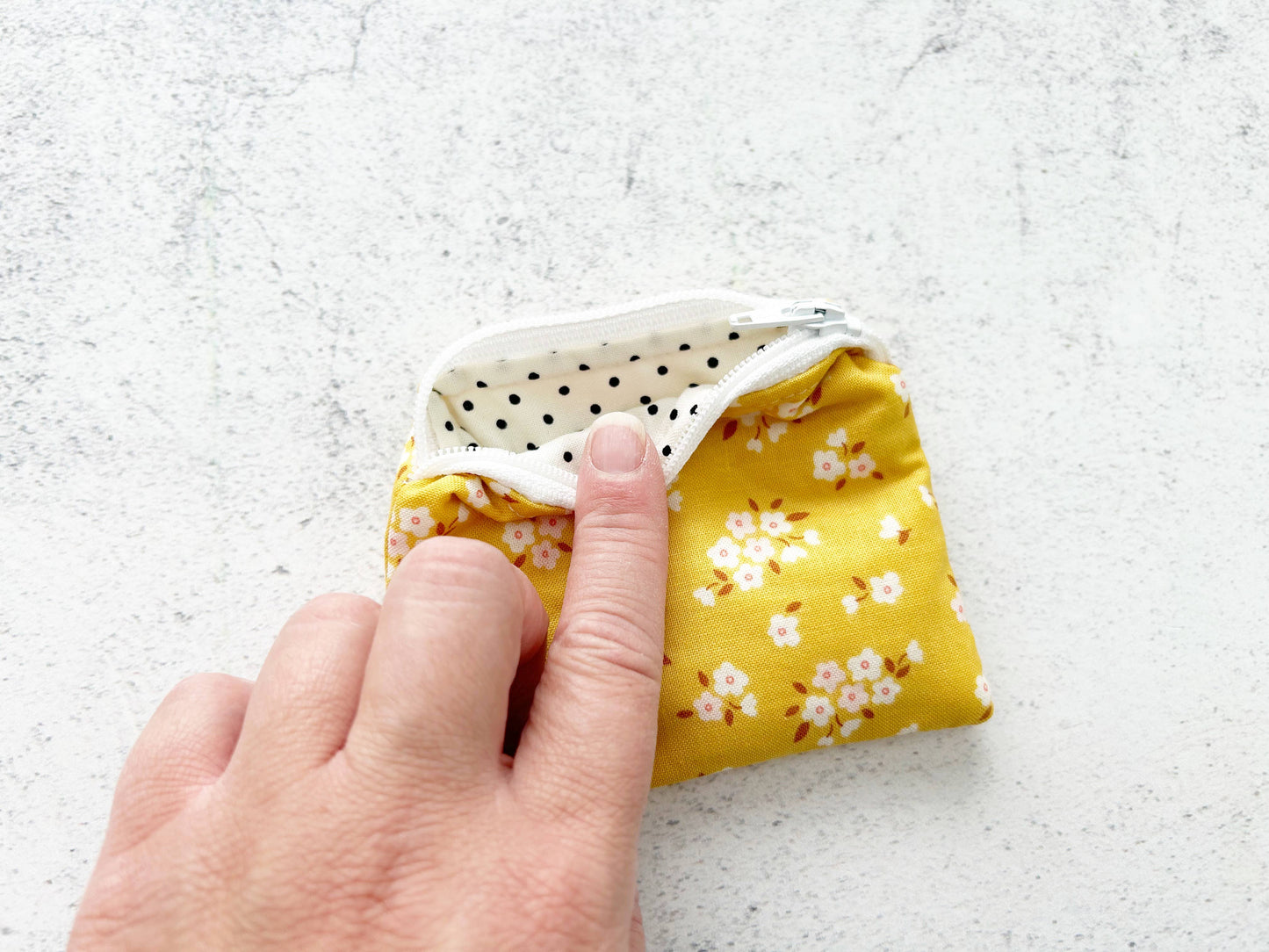 Small Fabric Pouch-Mustard Florals