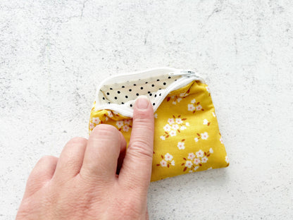 Small Fabric Pouch-Mustard Florals